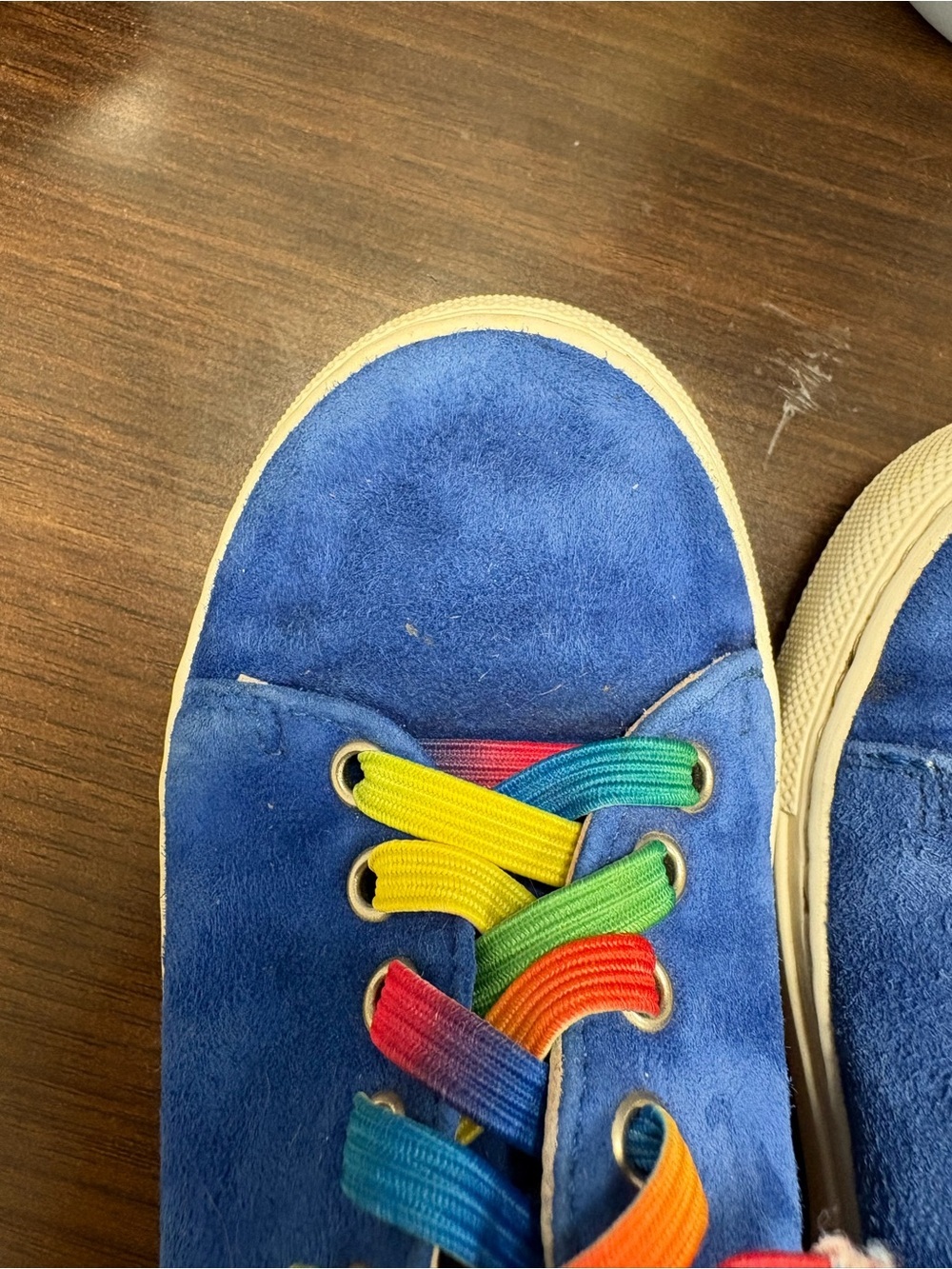 Minna Parikka Blue Suede Slip-On Bunny Sneakers with Rainbow Laces - Picture 6 of 11